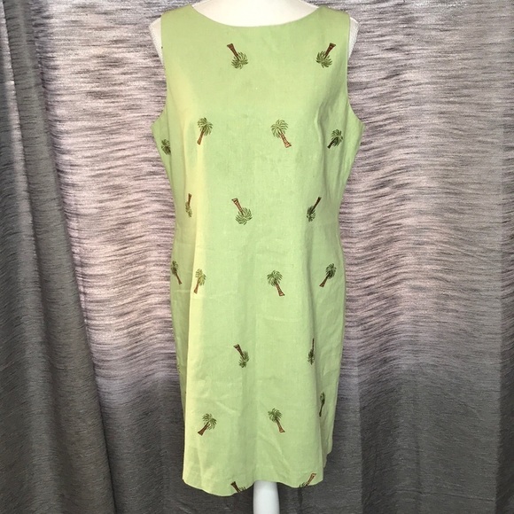 PLAZA SOUTH SIZE 10 GREEN LINEN PALM TREES - Picture 1 of 10